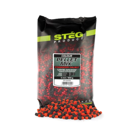 SP150504 Stég Pellet Mix 5mm 800g Strawberry-Halibut – ízesített etetőpellet pontyozáshoz